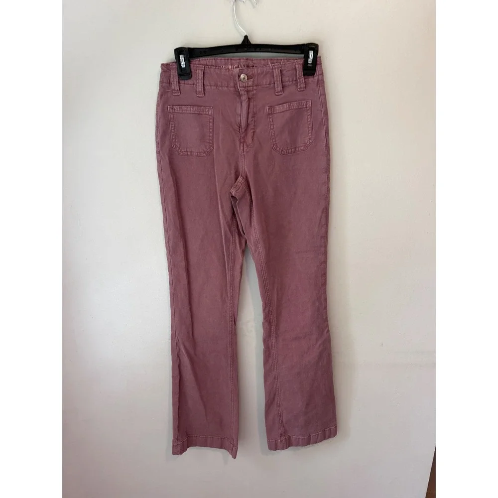 American Eagle Stretch Flare Utility Pants Mauve Purple Size 2 Long High Rise